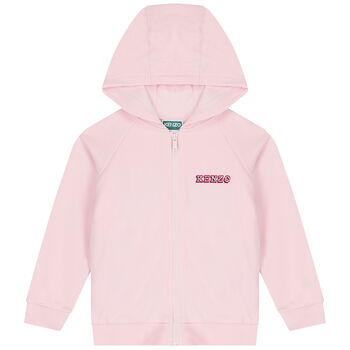 Girls Pink Logo Hooded Zip Up Top